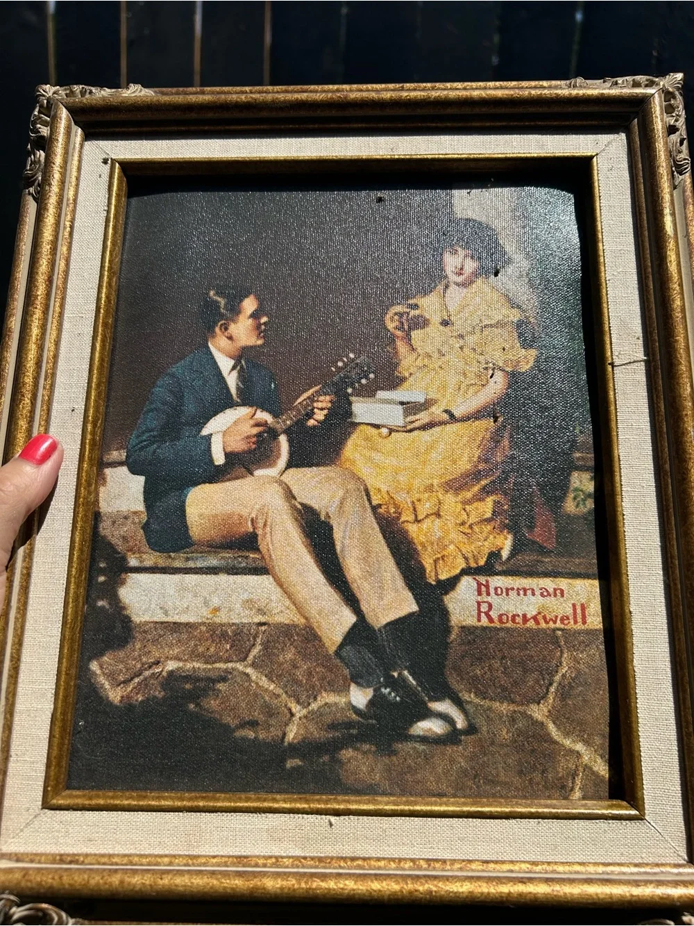 Vintage Norman rockwell Pondering on the Porch